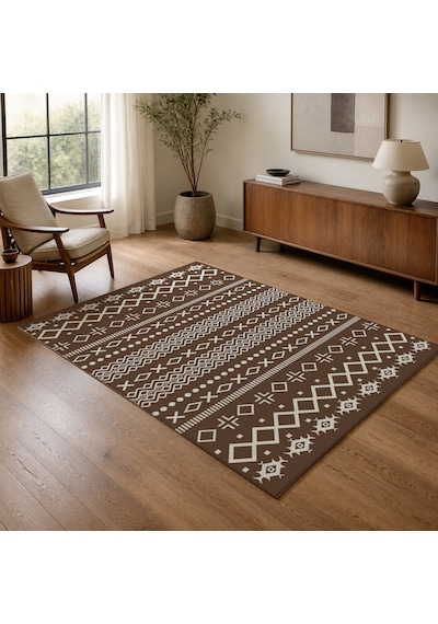 Kartela Halı Nera Halı Kaymaz Taban Makinede Yıkanabilir Halı Kahverengi - 100 X 150 Cm
