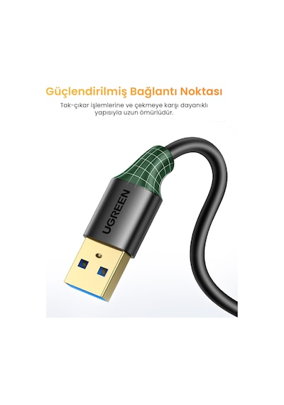 Ugreen Usb 3.0 Uzatma Kablosu, 50 Cm, Siyah, 30125