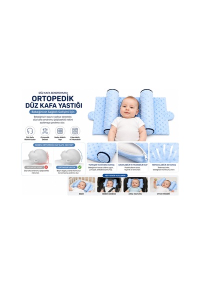 Ayarlanabilir Bebek Düz Kafa Önleyici Yastık Plagiosefali Destekleyici Yenidoğan Baş Destek Yastığı Mavi