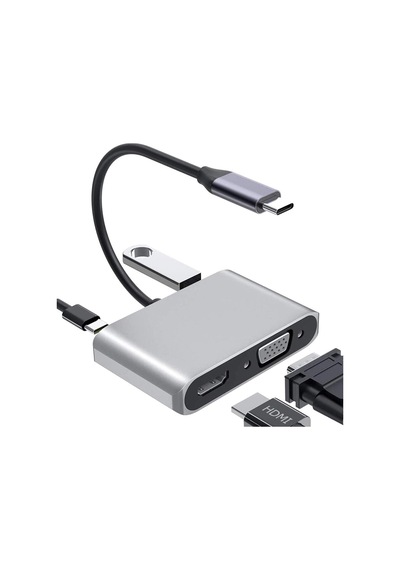 Type-c Hdmi Vga Usb 3.0 Type 4in1 Video Dönüştürücü Veri Aktarıcı Usb Adaptör Notebook Ve Macbo