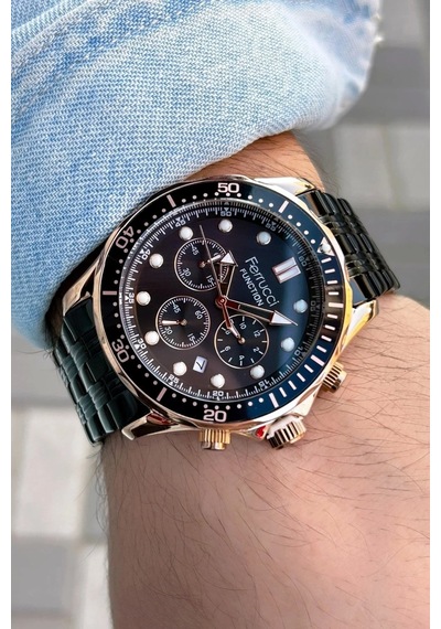 Ferrucci Fonksiyonlu&takvimli Fosforlu Kadran Siyah Çelik Erkek Kol Saati Rose Gold - Siyah