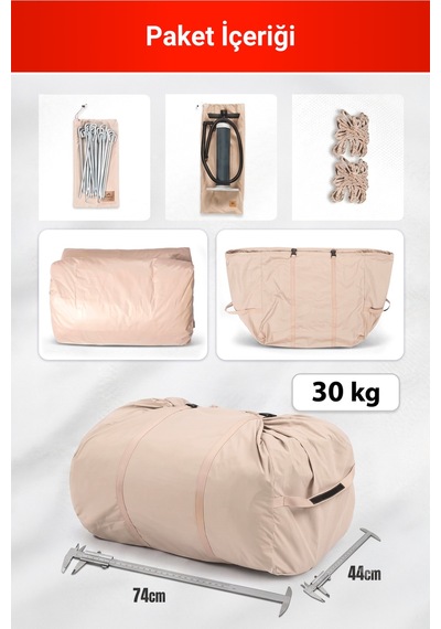 12 Kişilik 4 Mevsim Şişme Kamp Çadırı Krem