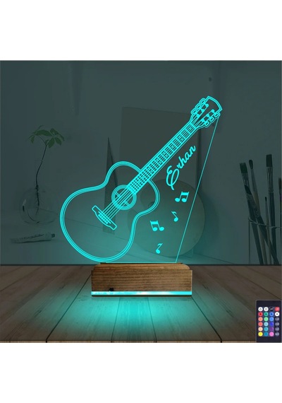 Luvivia Klasik Gitar Müzik Kişiye Özel 3d Lamba - Masa Gece Lambası Şeffaf