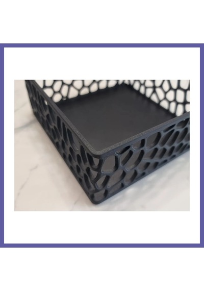 Bezos 3d Baskı Organik Desenli Peçetelik Kokteyl Peçete Tutucu 12,5x12,5 Cm Delikli Peçete Standı - Siyah Nıda