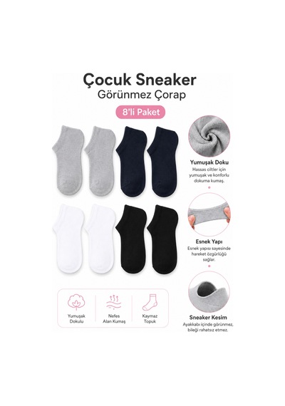 Tibo Erkek Çocuk Yazlık Sneakers Görünmez Çorap Çok Renkli 8 Çift