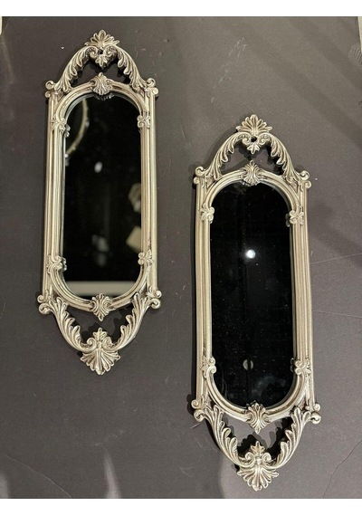 Peramari Dekoratif Polyester Ikili Niş Dikdörtgen Ayna Takımı Gümüş Gümüş Çok Renkli