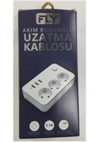 Fly 3406-01 3lü Anahtarlı 2.1a 3usb Şarj Çıkışı 2mt Anahtarlı Akım Korumalı Priz Çocuk Koruması