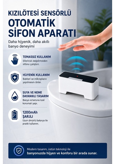 Polham Kızılötesi Sensörlü Otomatik Sifon Aparatı Temassız Kullanım, Suya Dayanıklı, 1200mah Şarjlı Beyaz