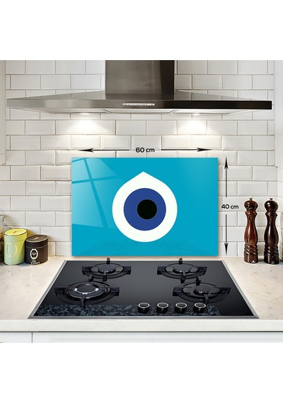 Decorita Cam Ocak Arkası Koruyucu | Nazar Boncuğu | 40cm X 60cm