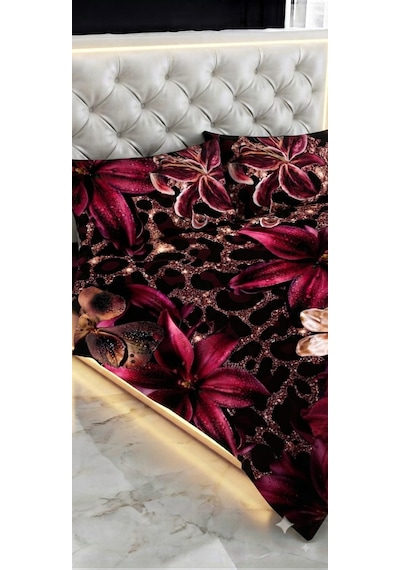 Özel Tasarım Marka Çift Kişilik Nevresim Takımı Organik Saten Pamuk Luxury Premium Cotton Kumaş 240 260 Cm Ranforce Deluxe Seri Leopar Desen Kalp Lotus Çiçek Genç Aşk Gül Alev Kırmızısı