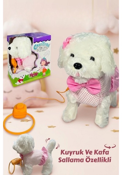 Vardem Oyuncak Tasma Kumandalı Yürüyen Havlayan Ve Kuyruk Sallayan Peluş Köpek Pembe