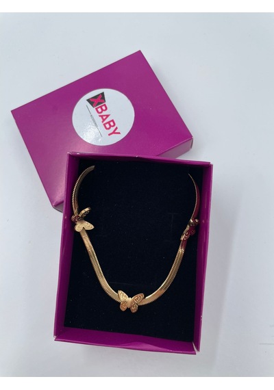 Xbaby Üç Kelebek Figürlü Çelik Hasır Gold Kolye Gold
