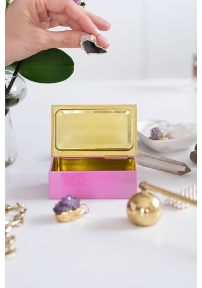 Pembe & Gold 94 X 59 X 36 Mm - Premium Metal Hediye, Takı Ve Saklama Kutusu