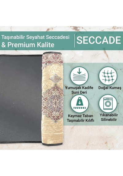Ravabi Rug Araç İçi Ve İşyeri İçin Deri Tabanlı Namazlık, Çantalı Hediyelik Seyahat Seccadesi 70x110cm 21231017