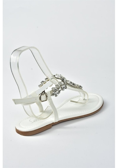 Fox Shoes Beyaz Taşlı Parmak Arası Kadın Sandalet M272006009