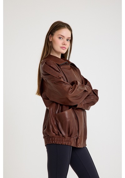 Oversize Bayan Deri Ceket Vb-21-bk-2847-24119 Fındık