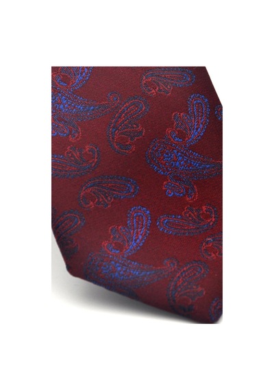 Gaffy Lacivert Şal Desenli Bordo Dokuma Kumaş Mendilli Slim Fit Kravat // Sdk-2507-3 Bordo
