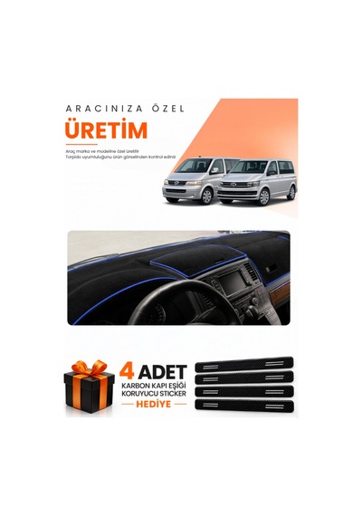 Vw Transporter T5 Çift Kpk 2003-2016 Uyumlu Torpido Koruma Örtüsü Oto Kılıfı - S.mavi - Vw027-1