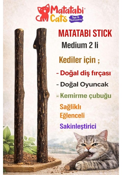Matatabi Cats Stick Medium Doğal Kedi Çiğneme Çubuğu, Kedi Oyuncağı 2'li, Kediler İçin, 12 Cm