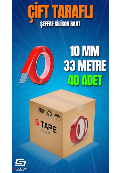 S-dizayn Çift Taraflı Bant 10mm X 33 Metre Şeffaf Silikon Vhb Bant 40'lı Koli A+kalite 10 MM x 33 M