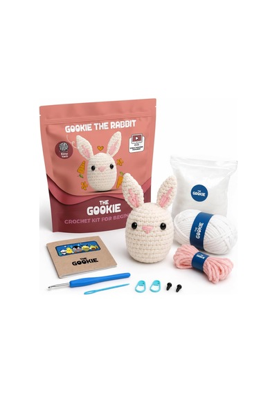 The Gookie Amigurumi Tavşan Örgü Seti, Başlangıç Seviyesi, Beyaz Pamuklu İplik, Video Eğitimli, Tığ Ve İğne Diğer