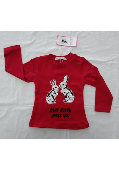 Peri Masalı Kız Bebek Tavşanlı Pullu Tek Body 6-18 Ay Kırmızı