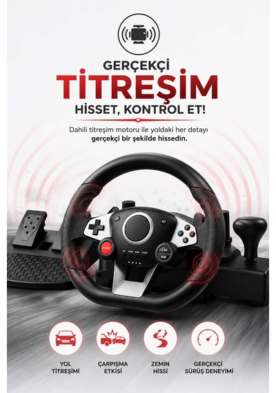270 Titreşimli Yarış Direksiyon Seti Pedal, Vites Kolu Ve El Frenli Sürüş Simülatörü