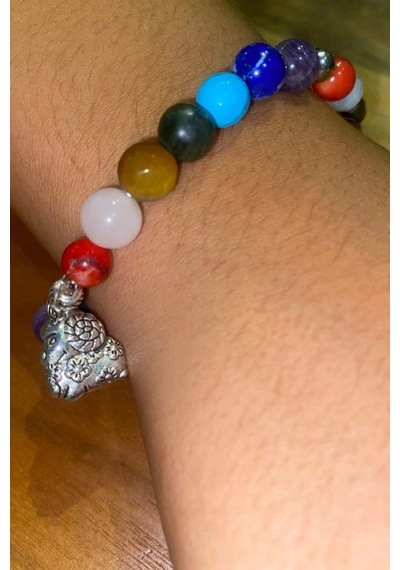Çin Takvimi Burçları Çharm 7 Çakra Doğal Taş Bileklik Hand Made El İşi Feng Shui Ejderha Yılı Koruyucu Hayvan Keçi Goat Objeli Çok Renkli