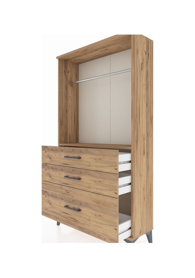 Arges Dolap Tek Raflı 3 Çekmeceli Tek Askılı 88x30x163 Çam-çam Atlas Çam