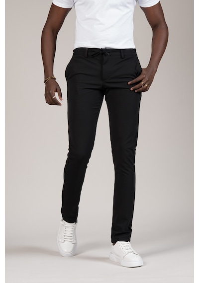 Advante Slimfit Dokulu Dar Paça Beli Lastikli Ve İplikli Yazlık Jogger Pantolon Siyah