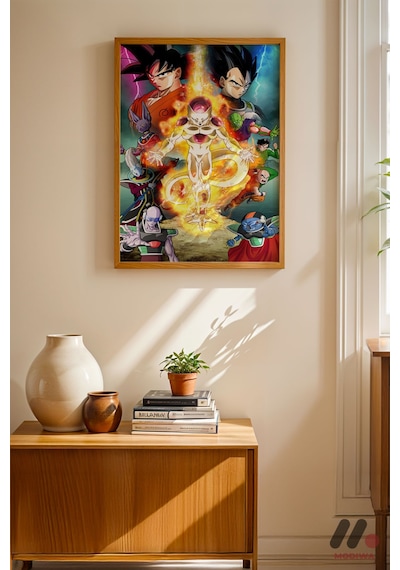 Dragon Ball Goku Ve Vegeta Poster, Ahşap Çerçeveli Duvar Tablosu - Anime Severlere Özel Hediye