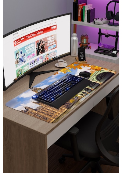 London Londra İngiltere 2 V1 90x40 Xxl Gaming Kauçuk Kaymaz Taban Mouse Pad Fare Altlığı
