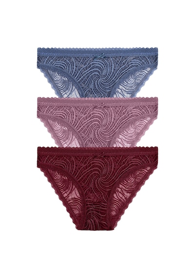 Suwen 3lü Dantelli Slip Külot St00496011055 Mavi - Bordo - Pembe