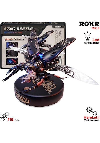 Rokr Mı03 Stag Beetle Dıy Mechanical 3d Puzzle Maket Model Seti 3d Model Kit Detaylı Dekoratif Hobi Seti Hareketli Ve Işıklı