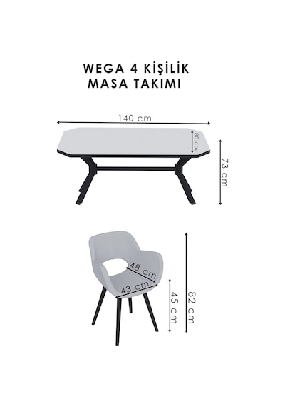 Mutfak Masa Takımı Yemek Masası Takımı Wega Takım Poliüretan Döküm Sünger 80 140 Beyaz Mermer Gümüş