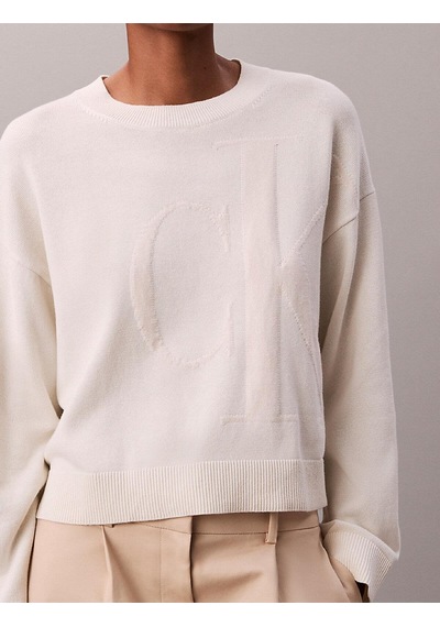 Calvin Klein Kadın Long Sleeve Smooth Kazak-12555 Beyaz