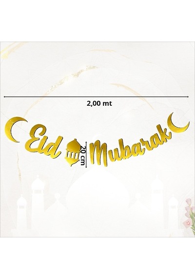 Eid Mubarak Metalik Altın Banner - 2 M