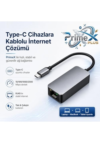 Type - C To Ethernet Çevirici 1 1000 1 Gigabit Tip C Ethernet Ağ Lan Ve Type C Çıkışlı Dizüstü Bilgisiyar Uyuml