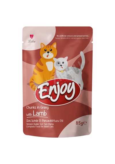 5 Adet Enjoy Pouch Sos İçinde Et Parçacıklı Kuzu Etli Yetişkin Kedi Maması 85 Gr