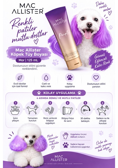Mac Allister Kedi Köpek Tüy Boyası Mor Renkli 125 Ml