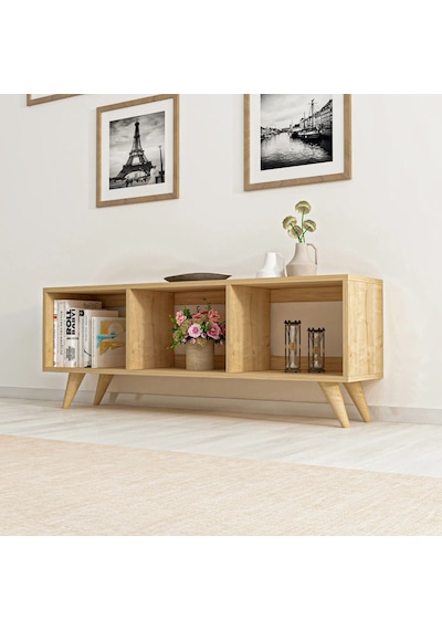 Tina Tv Sehpası 120 Cm Açık Meşe Renkli, Retro Tarz Ahşap Ayaklı Minimal Tv Sehpası Safir Tina Tv Sehpası 120 Cm Açık Meşe Renkli, Retro Tarz Ahşap Ayaklı Minimal Tv Sehpası Safir