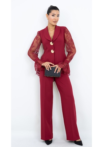 Dorne Moda Özel Seri Dantel Kollu Gold Düğmeli Şık Pantolonlu İkili Takım siyah Dorne Moda Özel Seri Dantel Kollu Gold Düğmeli Şık Pantolonlu İkili Takım siyah