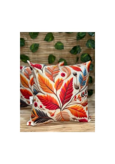 Tr 3d Dijital Baskı Sonbahar Yaprakları Temalı Kırlent Kılıfı, 43x43 Cm, Çok Renkli, 2'li Set Genel