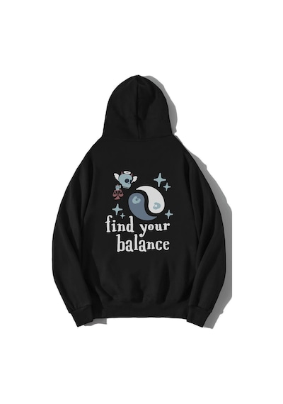 Brz Collection Unisex Oversize Find Your Balance Hoodie-siyah Siyah