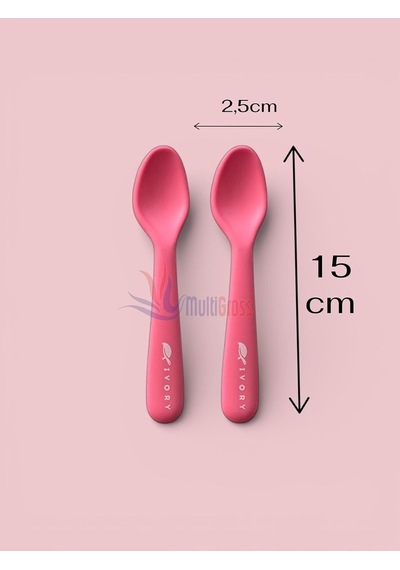 2'li Silikon Mama Kaşığı 15 Cm, Koyu Pembe Çok Renkli