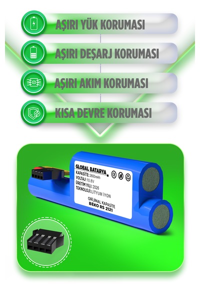 Beko Rs 2121 Uyumlu Robot Süpürge Bataryası 10.8v 2600mah Li-ion Pil Kapasite
