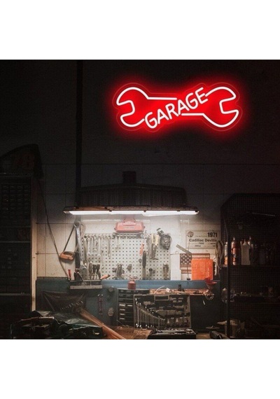 Garage Yazılı Ve Şekilli Neon Tabela Kırmızı
