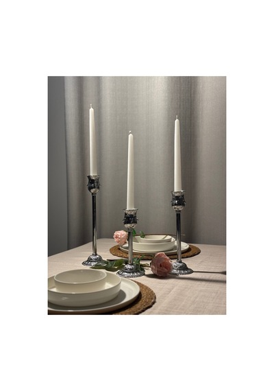 Royal 3'lü Metal Krom Şamdan & Mumluk Seti Gümüş - 805652316 Gümüş
