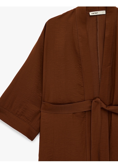 Koton Viskon Kumaş Uzun Geniş Kol Kuşak Detaylı Kimono Bakır 6sak50058uw Bakır