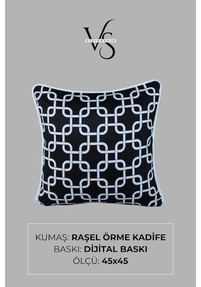Kırlent Kılıfı Motif Desenli 45x45 Raşel Örme Kadife Çift Taraflı Dijital Baskı Beyaz Biyeli Çok Renkli
